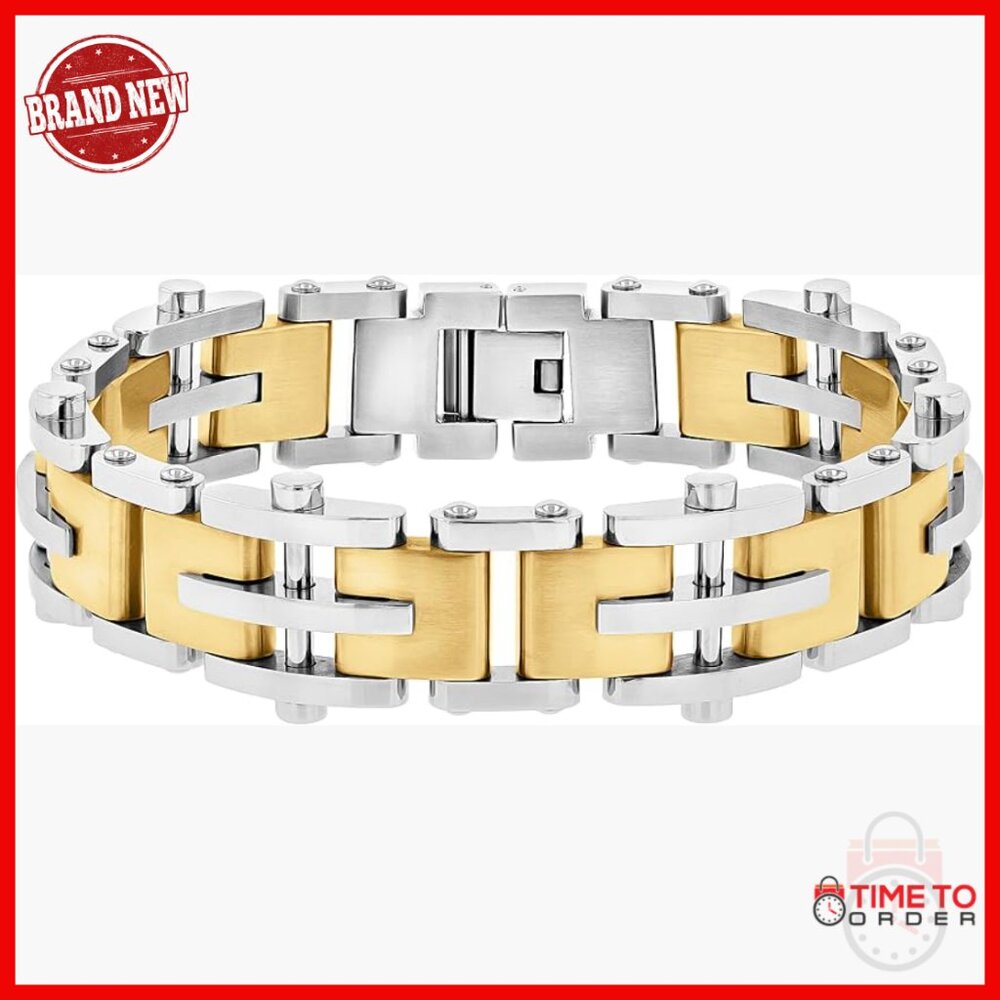 Stainless Steel Link Bracelet 8.5" Fold-Over Clasp Modern Mens Jewelry